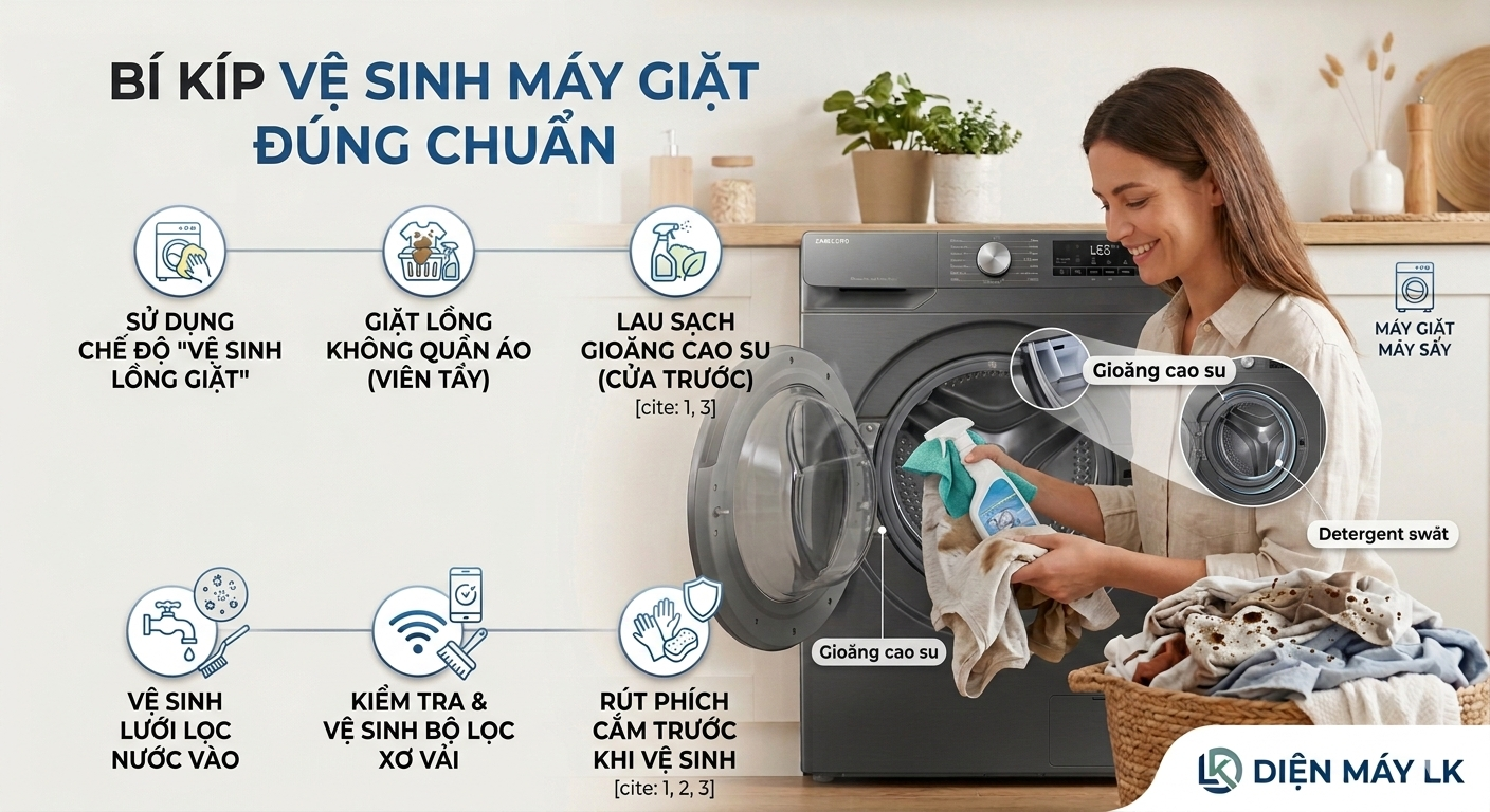 Bí quyết vệ sinh máy giặt đúng cách: Giúp máy bền, áo quần sạch thơm